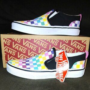 Vans Asher Rainbow Check Slip-On Sneakers Kids Size 2.5 NWT